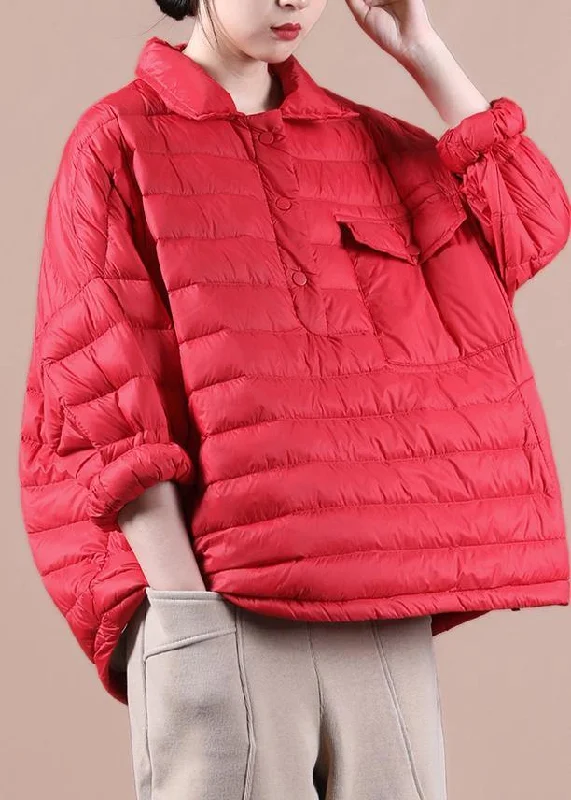 women's bomber jackets with faux fur trim for warmthElegant plus size down jacket overcoat red lapel pockets goose Down coat