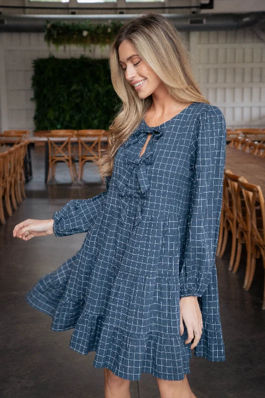 Statement dresses for making a fashion statementRubi Checker Print Tiered Dress, Navy