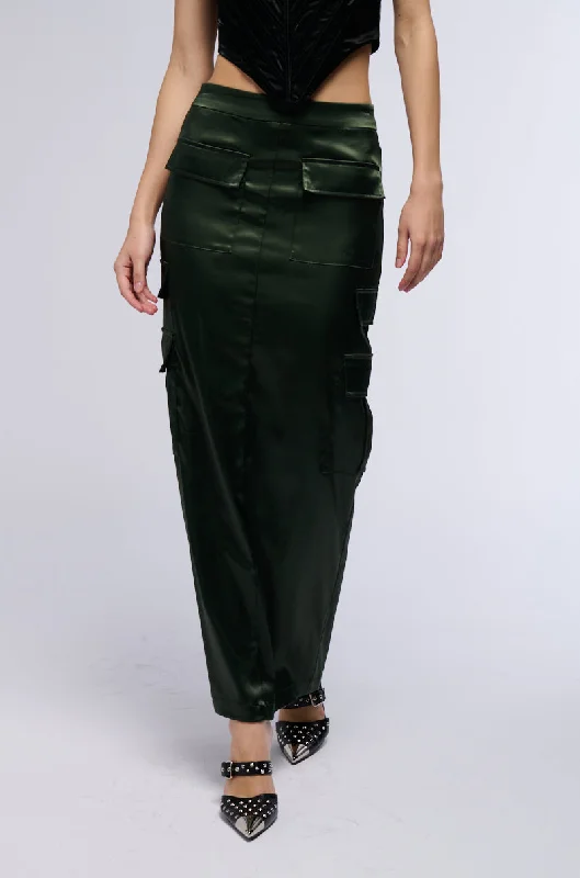 Gym wear women's leggingsALL IN SATIN CARGO POCKET MAXI SKIRT