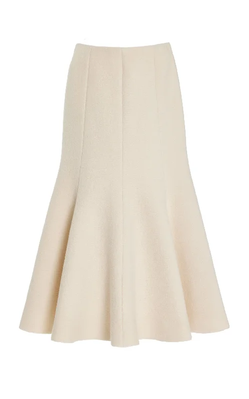 Sustainable women's bottomsAmy Midi Skirt in Ivory Double-Face Recycled Cashmere Felt