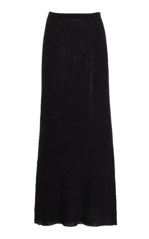 Wrap women's skirtsBelo Maxi Skirt in Black Silk Cashgora Boucle Gauze