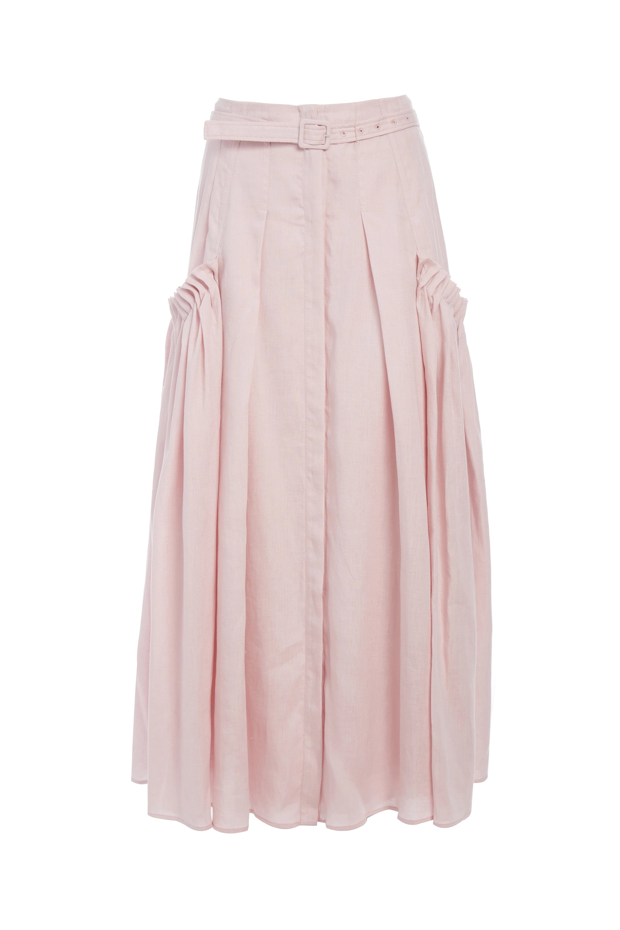 Peplum skirts for womenCyrielle Pleated Midi Skirt in Blush Aloe Linen