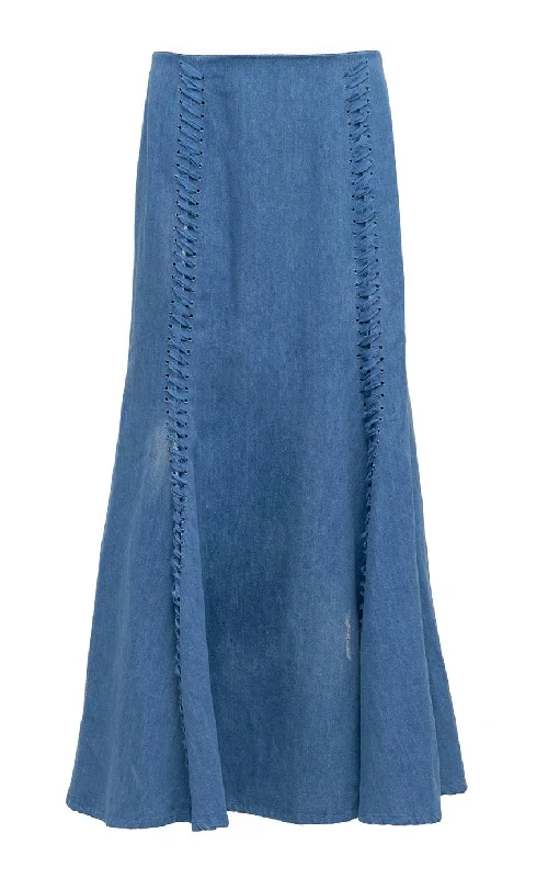 Maternity women's leggingsDion Laces Maxi Skirt in Light Blue Recycled Cotton Linen Denim