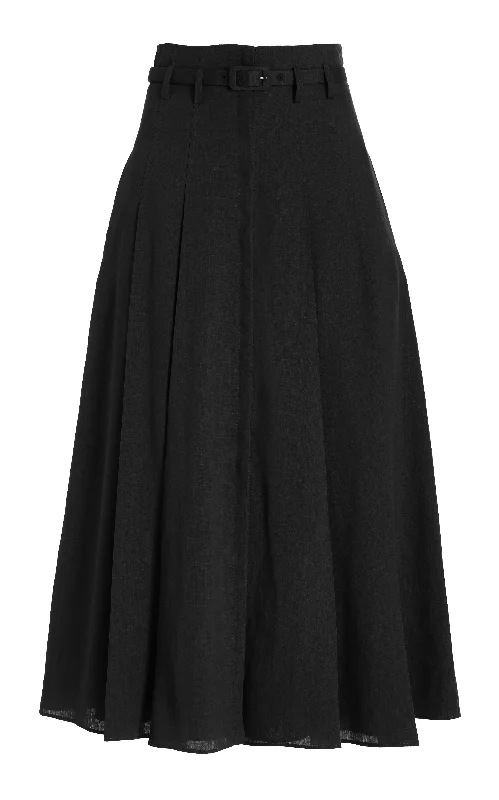 Pencil women's skirtsDugald Pleated Midi Skirt in Black Aloe Linen