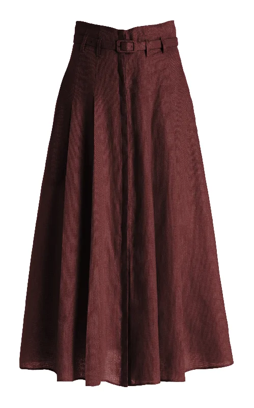 Day dresses for womenDugald Pleated Midi Skirt in Deep Bordeaux Linen