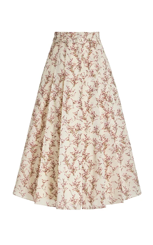 Satin women's dressesDugald Pleated Midi Skirt in Ivory Multi Wool