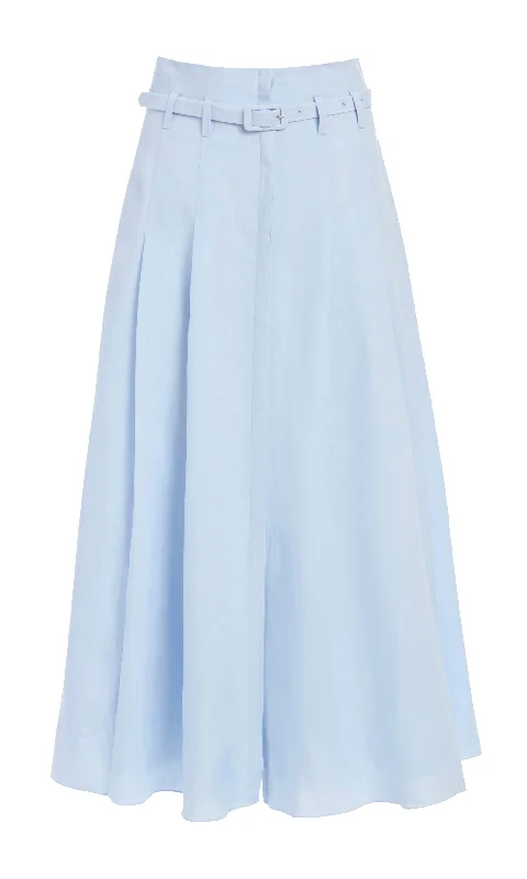 Moisture-wicking women's leggingsDugald Pleated Midi Skirt in Light Blue Aloe Linen