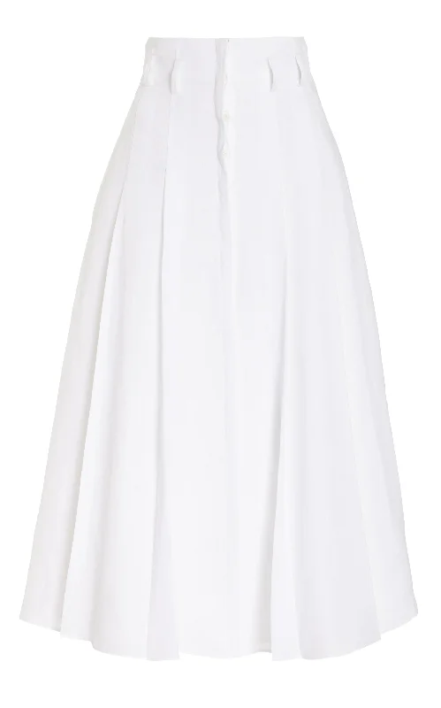 High-low hem dresses for womenDugald Pleated Midi Skirt in White Aloe Linen