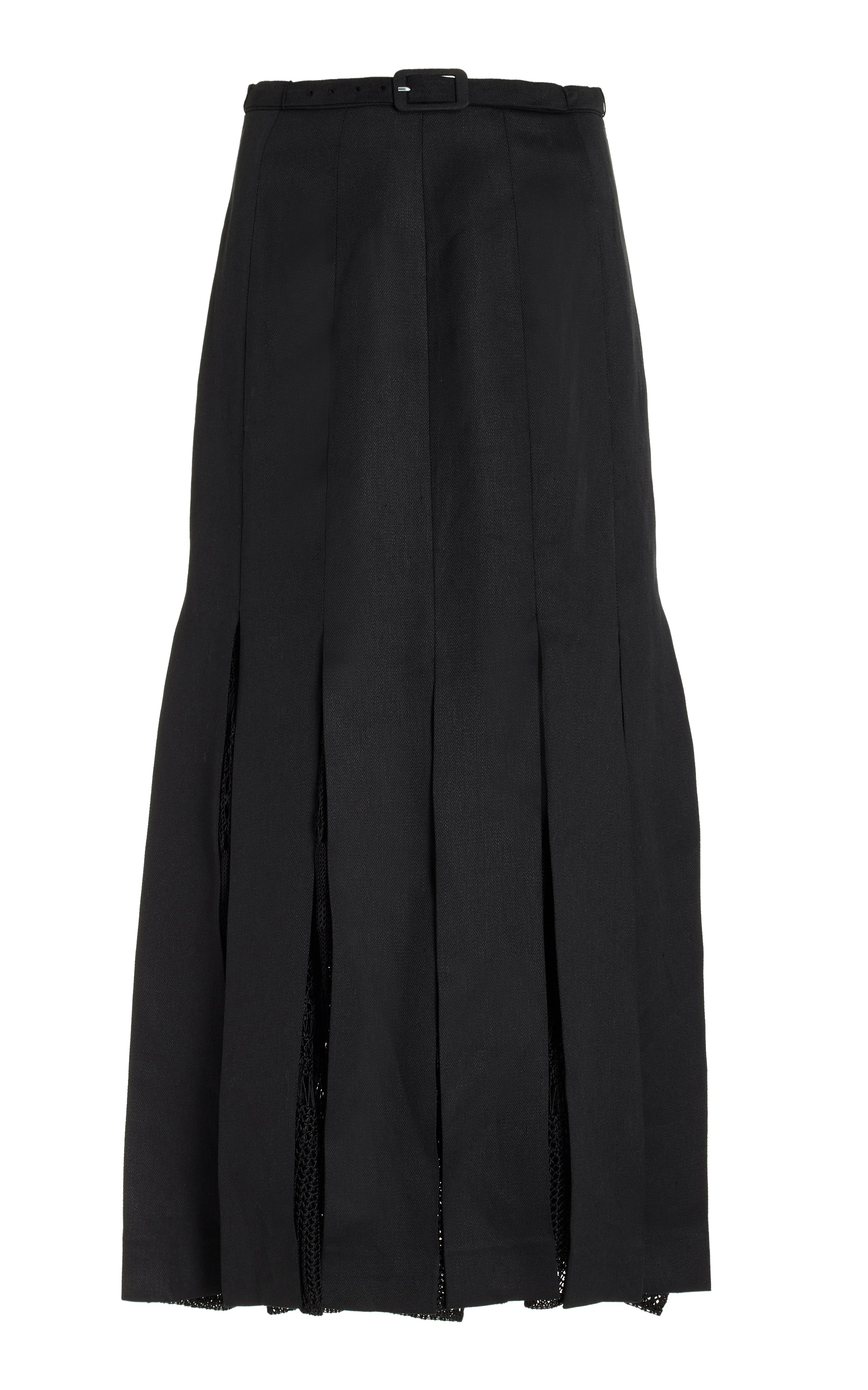 Fit-and-flare dresses for womenEdith Pleated Midi Skirt in Black Textured Linen