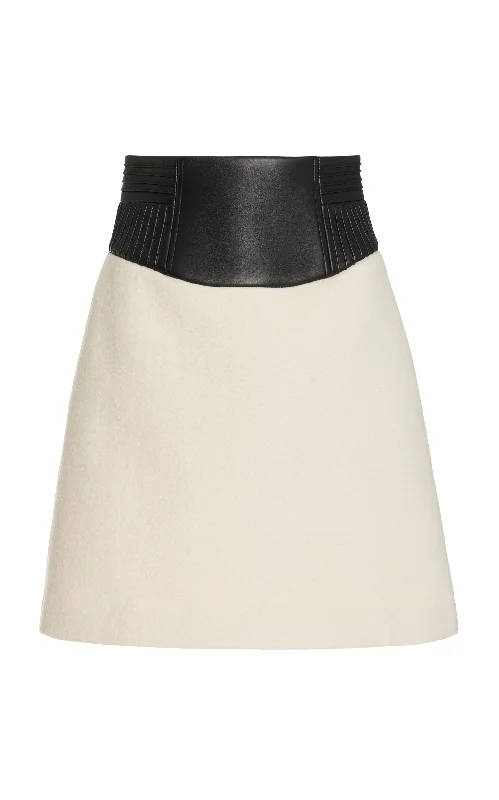 Layering women's pantsFelix Mini Skirt in Ivory Double-Face Recycled Cashmere Felt with Nappa Leather Waistband