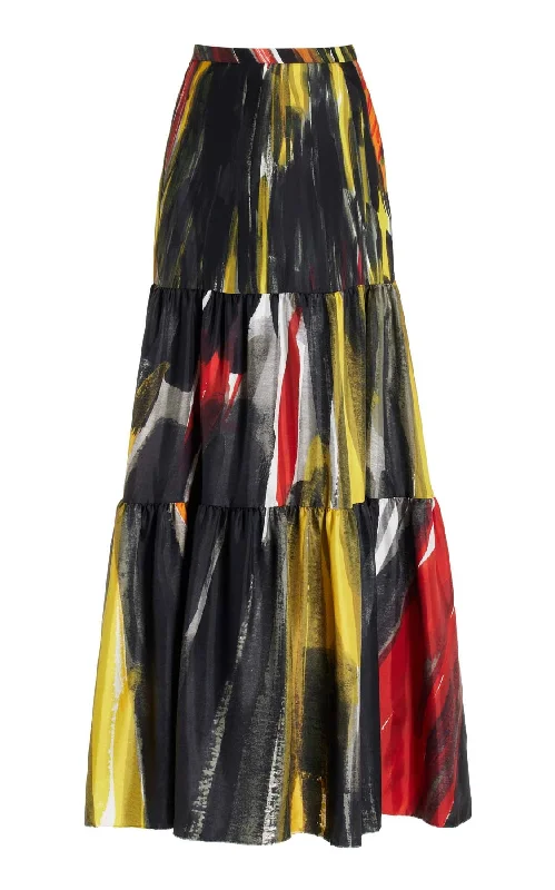 Skater women's skirtsMorse Maxi Skirt in Multi Printed Silk