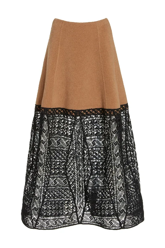 Handmade women's skirtsSorvino Lace Midi Skirt in Camel Double-Face Recycled Cashmere