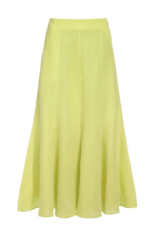 High-slit women's skirtsTate Midi Skirt in Fluorescent Yellow Aloe Linen