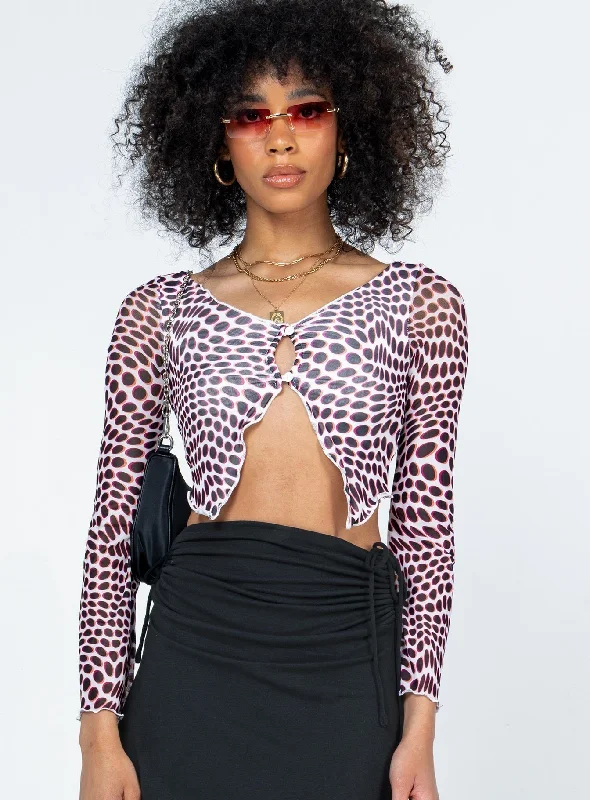 Animal print women's topsHarrison Long Sleeve Mesh Top Black / White