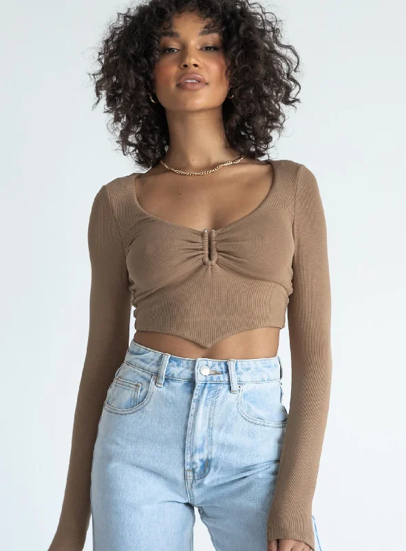 Halter neck women's topsPhillipa Long Sleeve Top Brown