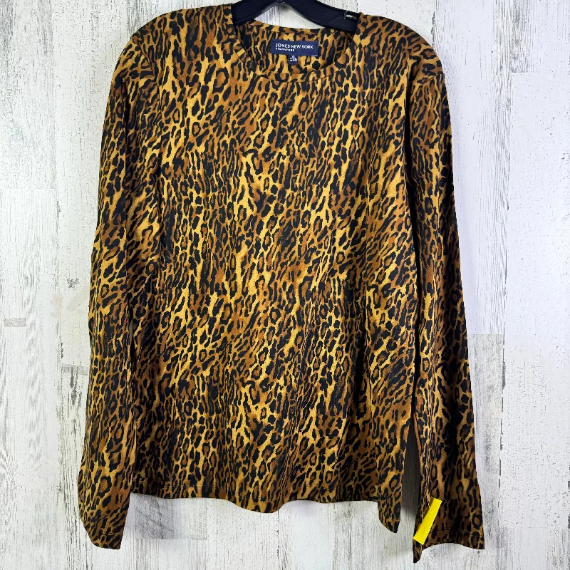 Abstract print women's topsTop Long Sleeve Basic By Jones New York In Animal Print, Size: Xl