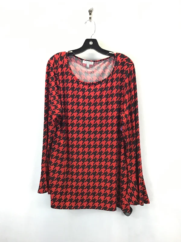 Ruffled women's topsTop Long Sleeve By Chaus In Black & Red, Size: Xl