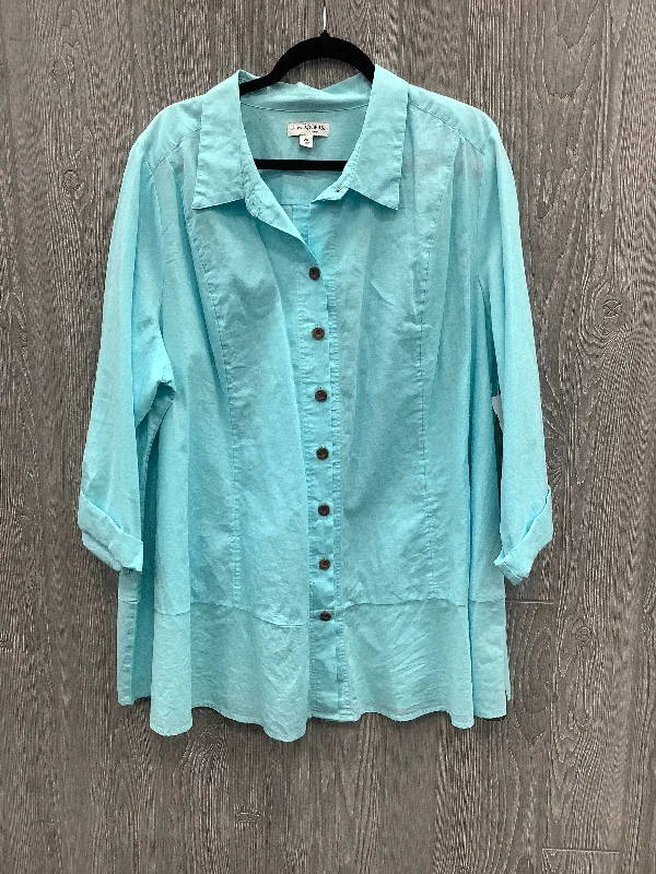 Stretchy women's topsTop Long Sleeve By Kim Rogers In Blue, Size: 2x