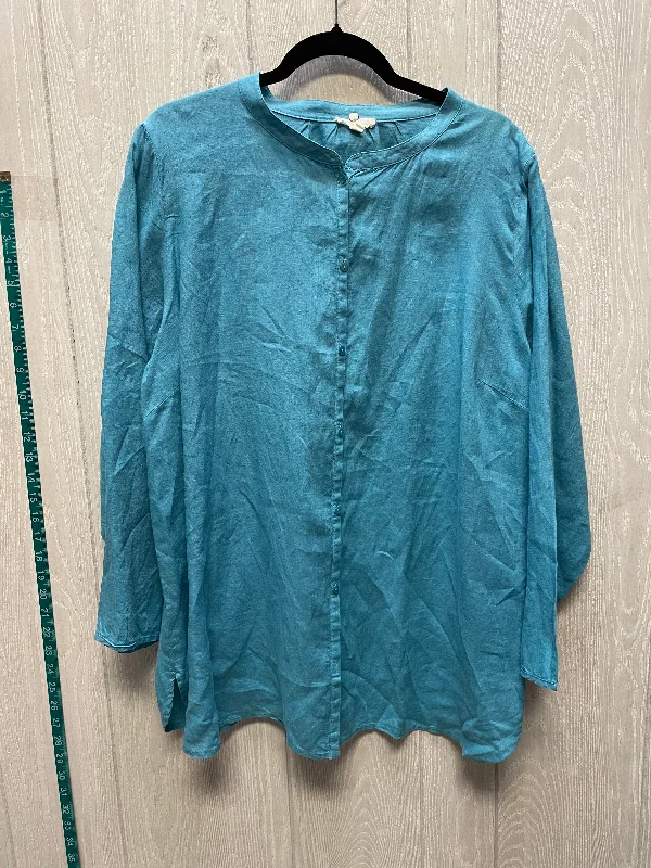 Embroidered women's topsTunic Long Sleeve By Eileen Fisher In Aqua, Size: 1x