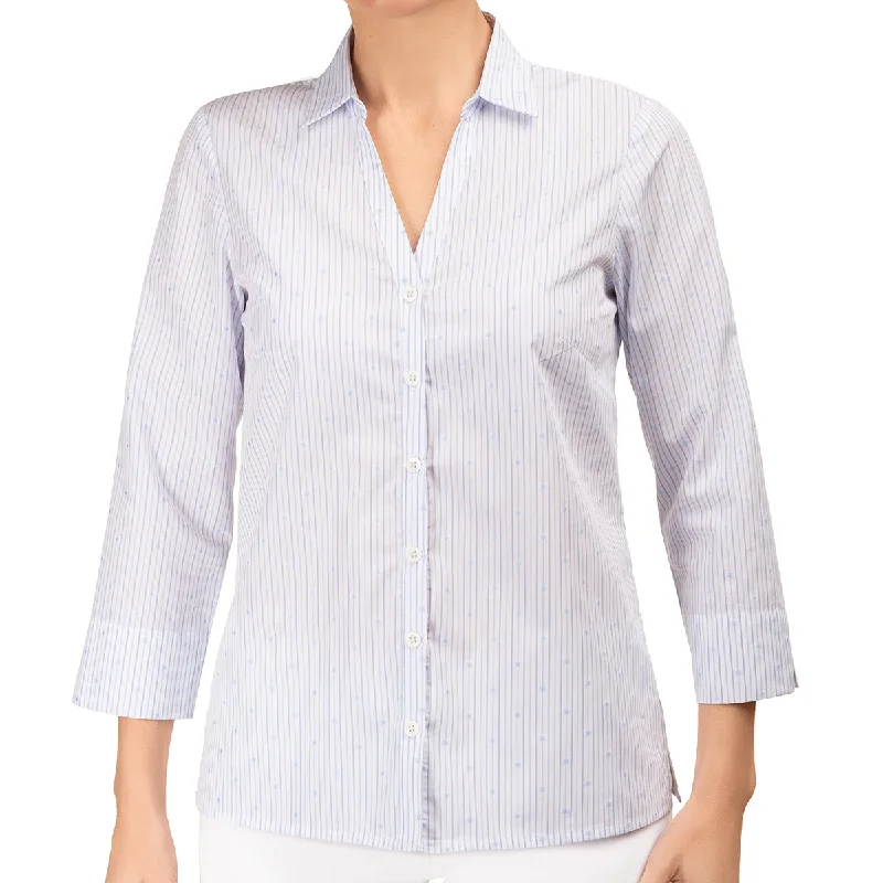 Sequined women's topsV Placket Blouse in Embroidered Stripe